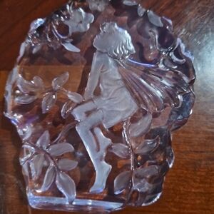 Vintage Crystal Glass Fairy Child Paperweight Art Glass